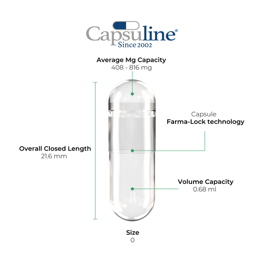 Capsuline Clear Vegetarian Acid Resistant Enteric Empty Capsules Size 0 1000 Count - Enteric Capsules - 1000