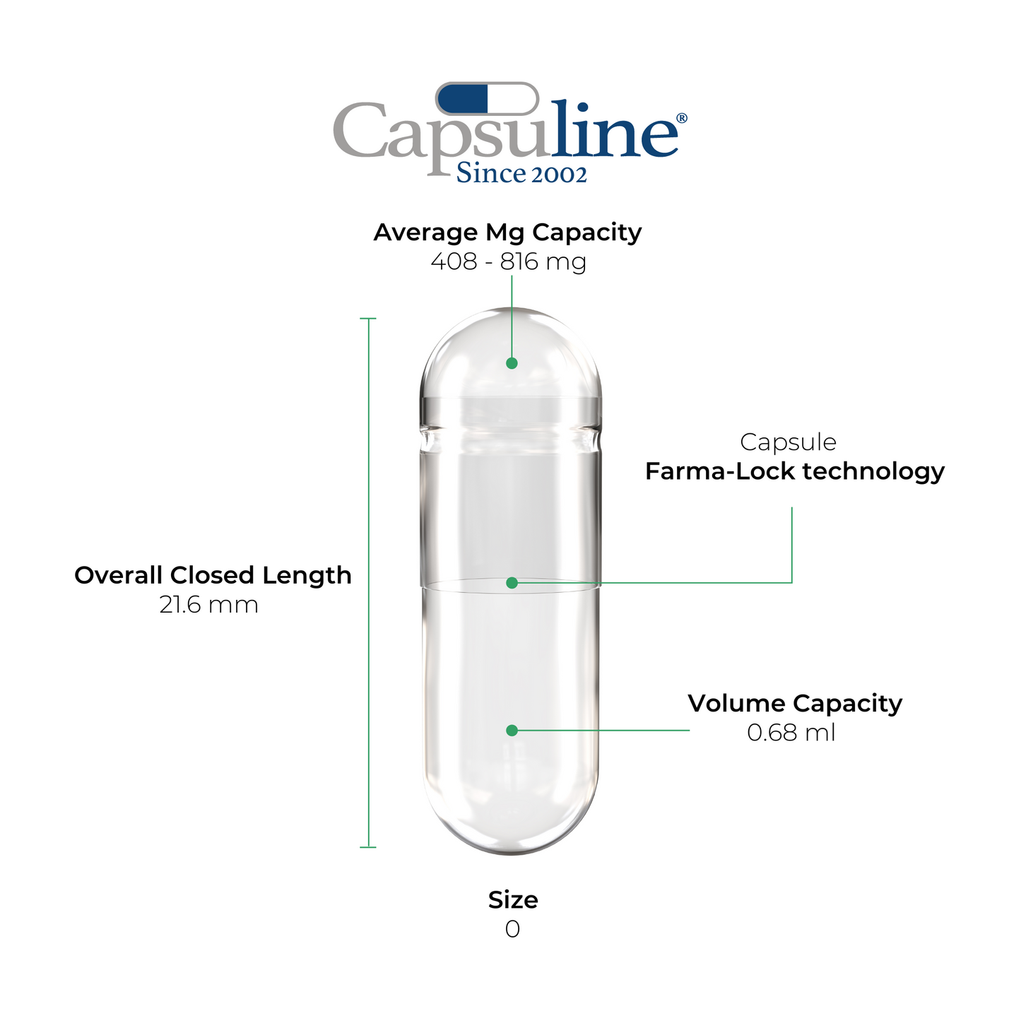 Capsuline Clear Vegetarian Acid Resistant Enteric Empty Capsules Size 0