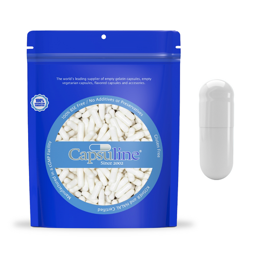 Capsuline Colored Vegetarian Acid Resistant Enteric Empty Capsules Size 1 White/White 1000 Count - Enteric Capsules - 1000