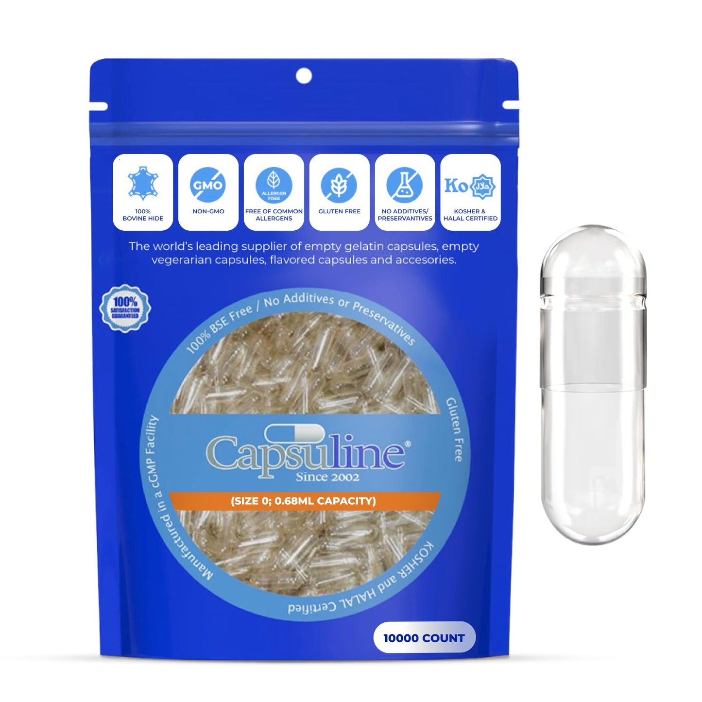 Clear Size 0 Empty Gelatin Capsules by Capsuline - 10000 Count - 10000 count - 10000