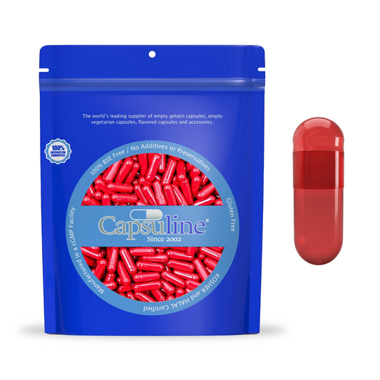 Titanium Dioxide (TiO2) Free - Colored Empty Gelatin Capsules Size 0 - Red/Red - 5000 Count - 5000